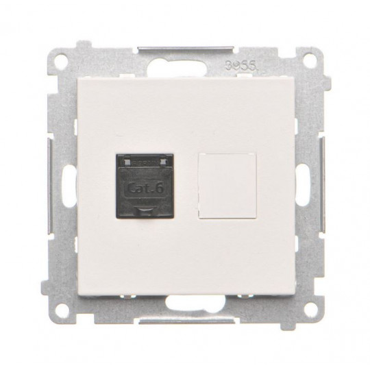 Simon55 Gniazdo komputerowe pojedyncze RJ45 kategoria 6 z przesłoną przeciwkurzową T61.01/111 biały mat
