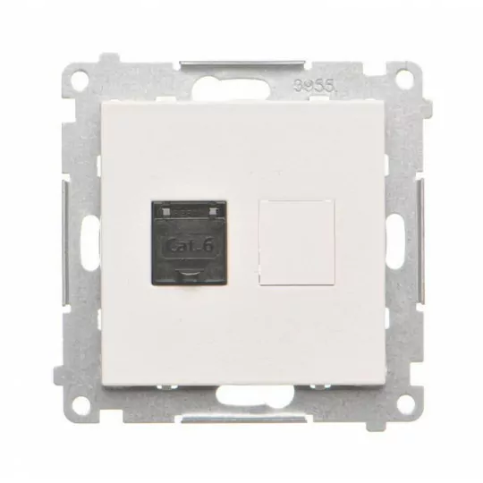 Simon55 Gniazdo komputerowe pojedyncze RJ45 kategoria 6 z przesłoną przeciwkurzową T61.01/111 biały mat