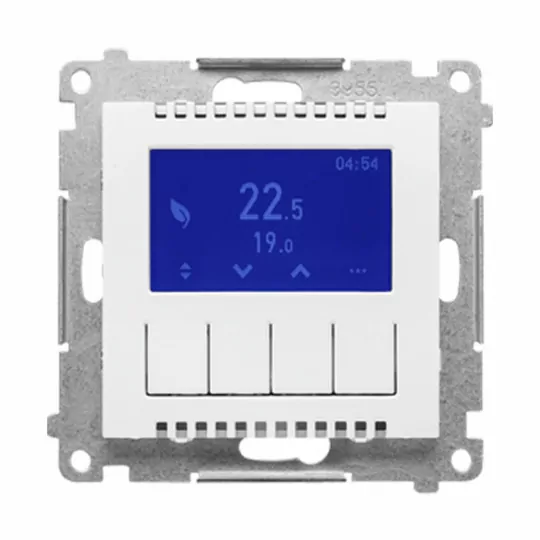 Simon55 Regulator temperatury z wyświetlaczem termostat (czujnik wewnętrzny lub sonda) TETD1A.01/111 biały