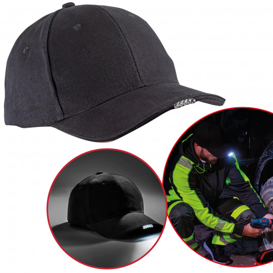Czapka z daszkiem z wbudowaną latarką LED czarna L101100S LAHTI PRO