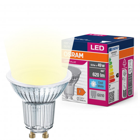 Żarówka LED GU10 6,9W COOL WHITE 4000K szkło OSRAM