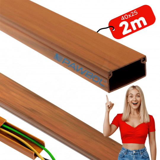 Kanał kablowy KORYTKO listwa instalacyjna 40x25 brązowy drewno K.4025CBR 2m PAWBOL