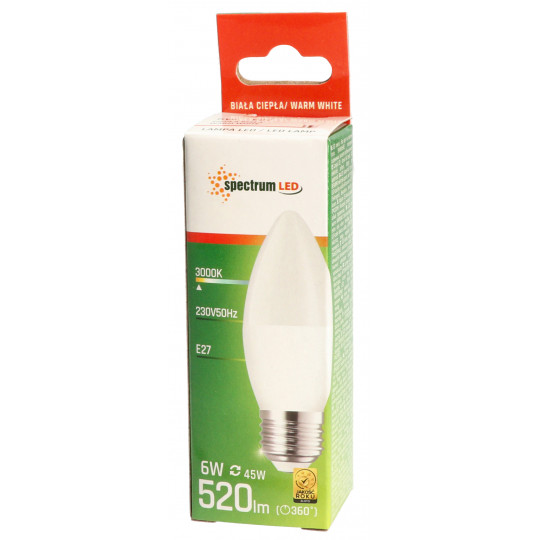 LED candle bulb E27 6W 2900K warm WOJ13061 SPECTRUM