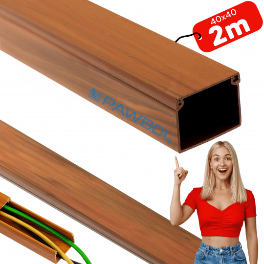 Kanał kablowy KORYTKO listwa instalacyjna 40x40 brązowy drewno K.4040CBR 2m PAWBOL
