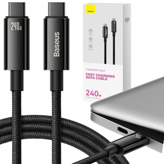 Kabel do ładowania Type-C USB-C 240W Power Delivery Samsung AFC Huawei SCP Quick Charge 1m czarny CAWJ040001 BASEUS