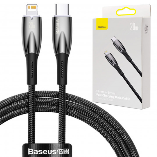 Kabel do ładowania Glimmer Serier USB-C - Lightning do iPhone Power Delivery 20W 1m czarny CADH000001 BASEUS