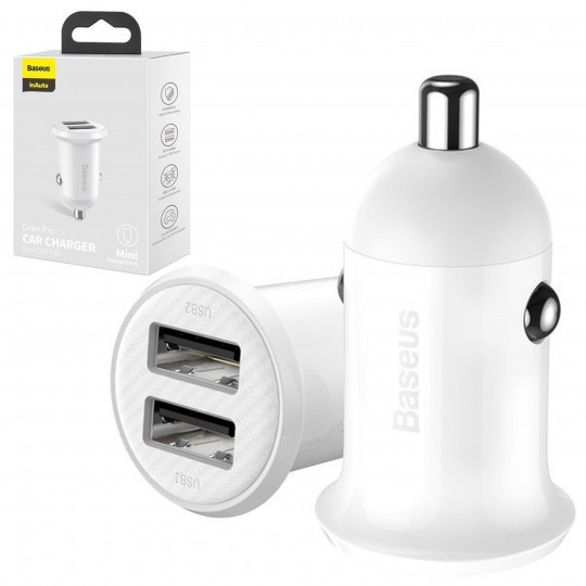 Ładowowarka samochodowa do gniazda zapalniczki 2x USB 4.8A 24W biała CCALLP-02 BASEUS