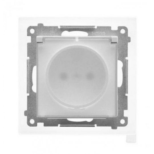 Simon55 Gniazdo wtyczkowe pojedyncze IP44 klapka transparentna moduł 16A szybkozłącza biały mat