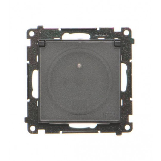 Simon55 Gniazdo wtyczkowe pojedyncze bez uszczelki klapka transparentna moduł 16A szybkozłącza czarny mat