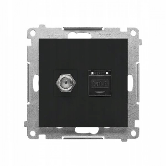 Simon55 Gniazdo antenowe typu „F” + komputerowe RJ45 kat.6 moduł czarny mat TASFRJ45.01/149