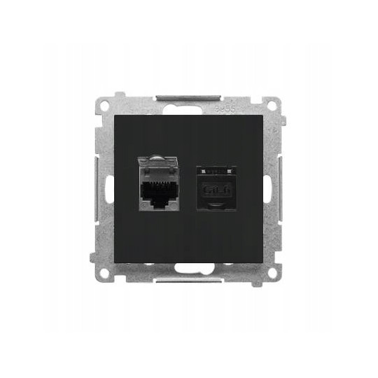 Simon55 Gniazdo komputerowe podwójne RJ45 kategoria 6 z przesłoną przeciwkurzową czarny mat T62.01/149