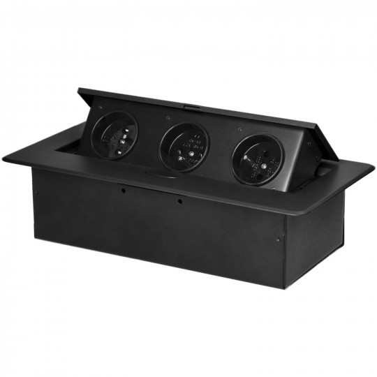 Gniazdo meblowe wpuszczane w blat z płaskim frezowanym rantem 3x2P+Z czarne OR-GM-9032/B ORNO