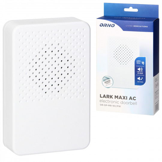Dzwonek przewodowy elektroniczny jednotonowy LARK MAXI AC 230V śnieżnobiały OR-DP-MR-161/PW ORNO