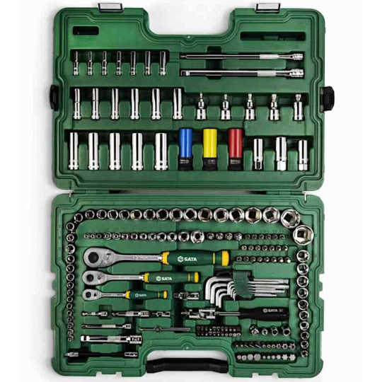 ZESTAW KLUCZY NASADOWYCH Z GRZECHOTKĄ 1/4" 3/8" 1/2" 180 ELEMENTÓW + WALIZKA ST09546G SATA