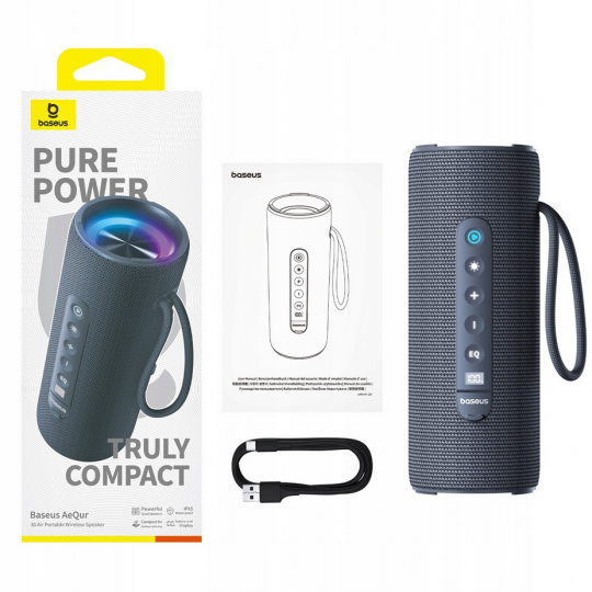 Głośnik przenośny bezprzewodowy AeQur 30 Bluetooth 5.3 LED RGB + aplikacja BASEUS