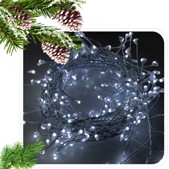LAMPKI świąteczne choinkowe MICRO DIODY CLUSTER 150 LED na druciku zimna barwa CW na baterie 3xAA 1,5m LED1810 CHOMIK