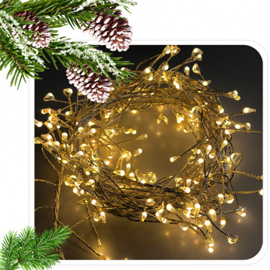 LAMPKI świąteczne choinkowe MICRO DIODY CLUSTER 150 LED ciepła barwa WW na druciku 1,5m na baterie 3xAA LED1803 CHOMIK
