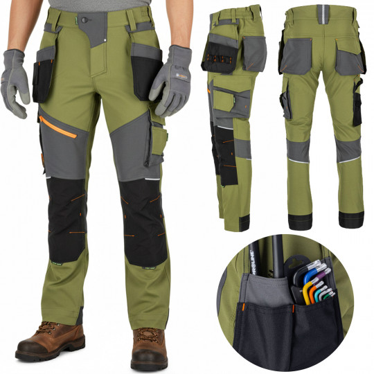 Spodnie robocze męskie do pasa STRETCH elastyczne zielone rozmiar 2XL L4056105 LAHTI PRO