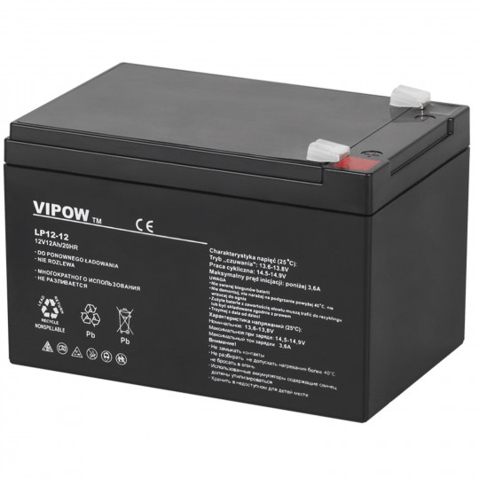 Akumulator żelowy UPS piec 12V 12Ah BAT0216 VIPOW