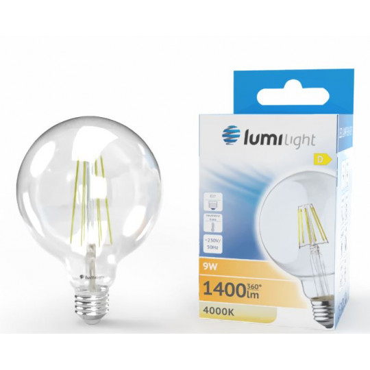 Żarówka LED FLM G95 E27 9W neutralna barwa NW RETRO duża kula przeźroczysta filament LL9014 LUMILIGHT