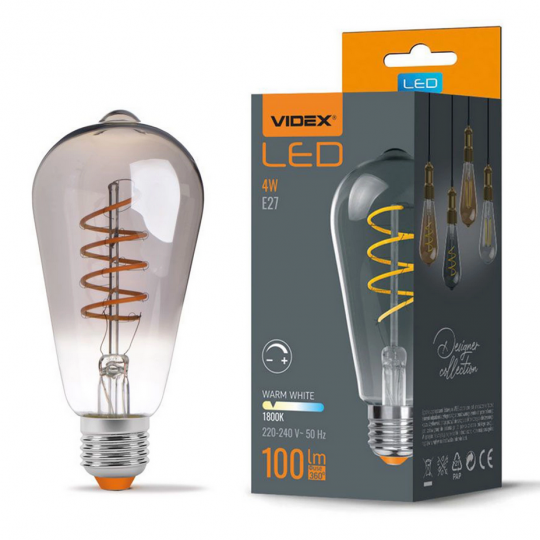 Żarówka 4W LED E27 ST64 EDISON 1800K ciepla FILAMENT dymiona ściemnialna VIDLED1435 VIDEX