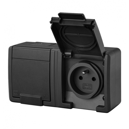 Aquant 2K Gniazdo podwójne hermetyczne IP55 z/u 2X2P+Z 5042-17 antracyt