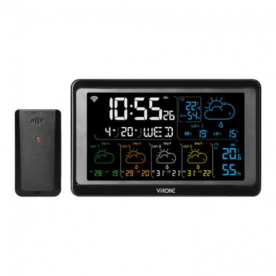 Stacja pogodowa bezprzewodowa wielofunkcyjna WS-6 czarna VIRONE