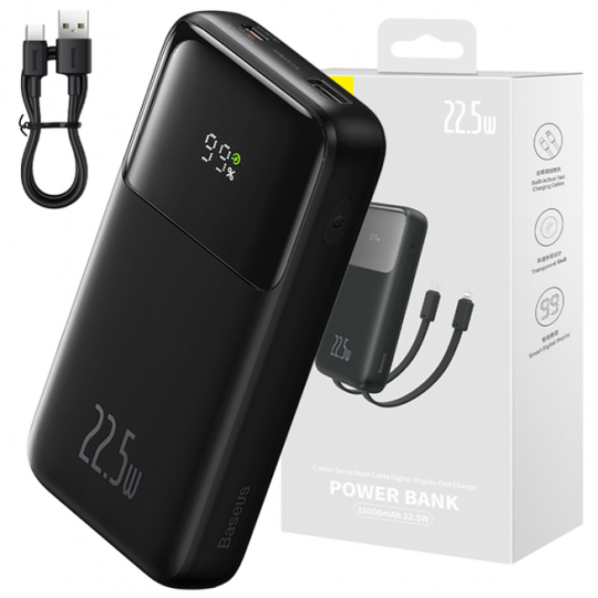 Power Bank z wbudowanymi kablami USB-C Lightning 10000mAh 22.5W PD QC BASEUS
