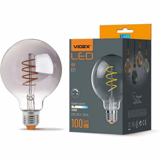 Żarówka LED E27 G95 4W 100lm 1800K ciepła graphite filament ściemnialna 360° VIDLED1415 VIDEX