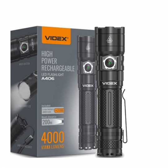Latarka Taktyczna LED Akumulatorowa Wodoszczelna 20W 4000lm 6000K A406 Bardzo Mocna VIDLAT0040 VIDEX