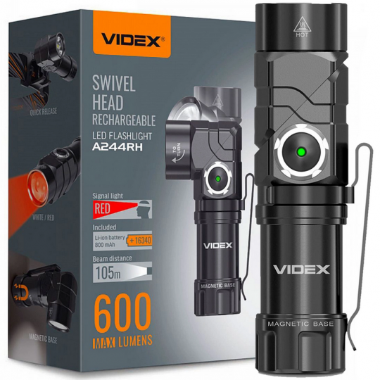 Latarka taktyczna LED akumulatorowa wodoszczelna 10W 600lm 5000K VIDLAT0095 VIDEX