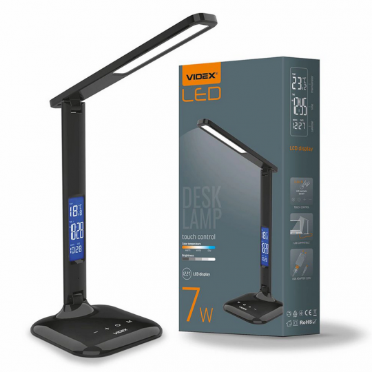 Lampka biurkowa RIO LED 5W 5500K zimna barwa ściemnialna czarna VIDBIU0016 VIDEX