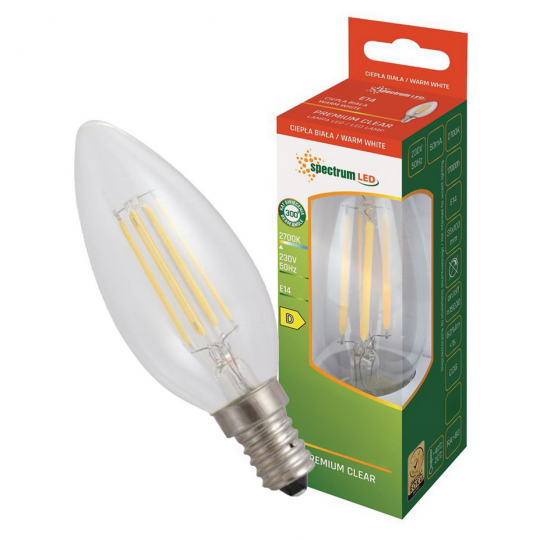 Żarówka LED E14 COG świecowa 5,5W ciepła barwa WW clear WOJ+14387 SPECTRUM LED