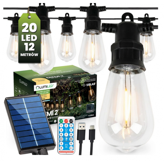 Girlanda solarna EREMI2 11,68m 20xLED 3000K Ciepła + pilot