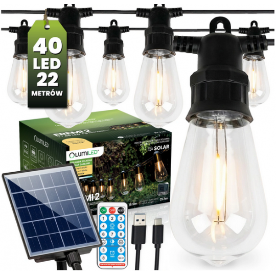 Girlanda solarna EREMI2 21,7m 40xLED 3000K Ciepła +pilot