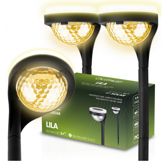 2x Lampa Solarna Ogrodowa LED LILA Wbijana Zewnętrzna Dekoracyjna 3000K LUMILED