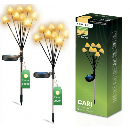 2x Lampa Solarna Ogrodowa LED Wbijana Słupek Zewnętrzny Grzybki IP65 Drzewko Solarne CARI LUMILED