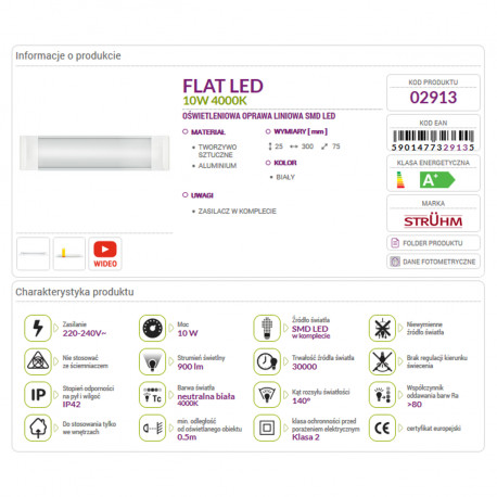 Lampa listwa FLAT LED 10W 4000K 30cm 02913 Sthor