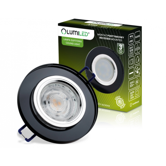 Oprawa Halogenowa SZKLANA Sufitowa LED GU10 MR16 Stała Okrągła Ariel Czarna LUMILED