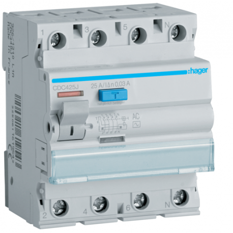 Wyłącznik różnicowoprądowy CDC425J 4P 25A AC Hager