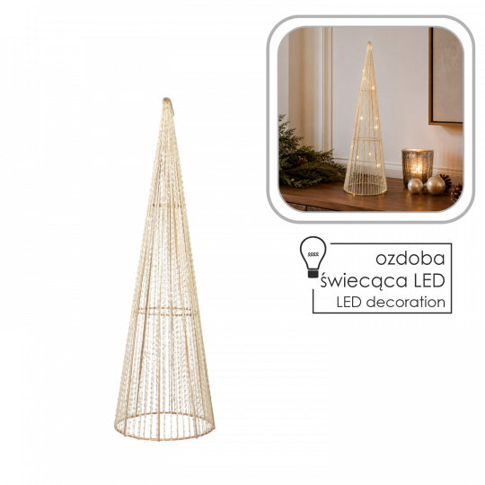 OZDOBA ŚWIĄTECZNA - CHOINKA STOŻKOWA LED 60 CM ZŁOTA