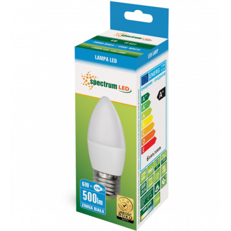 LED bulb E27 candle 6W 230V cold CW Spectrum