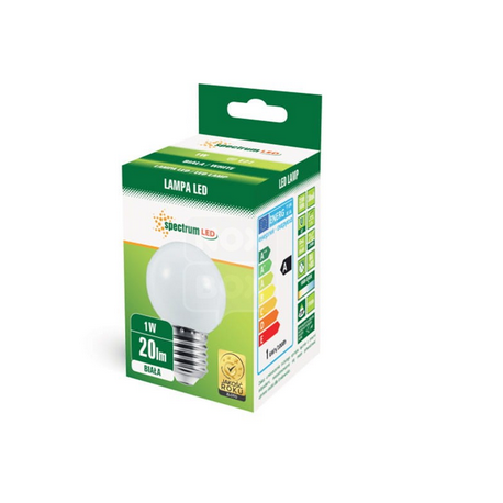Żarówka LED PCV kulka E27 1W BIAŁA SPECTRUM