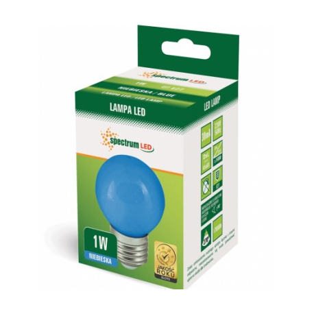 Żarówka LED PCV kulka E27 1W NIEBIESKA SPECTRUM