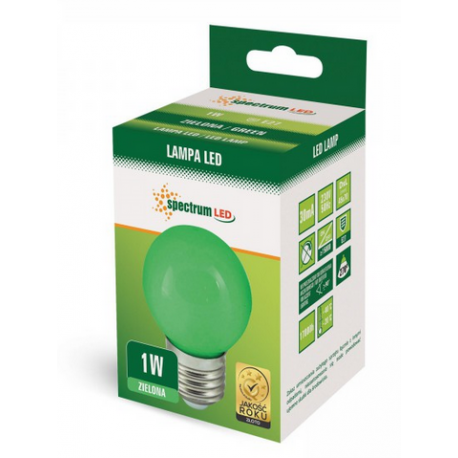 Żarówka LED PCV kulka E27 1W ZIELONA SPECTRUM