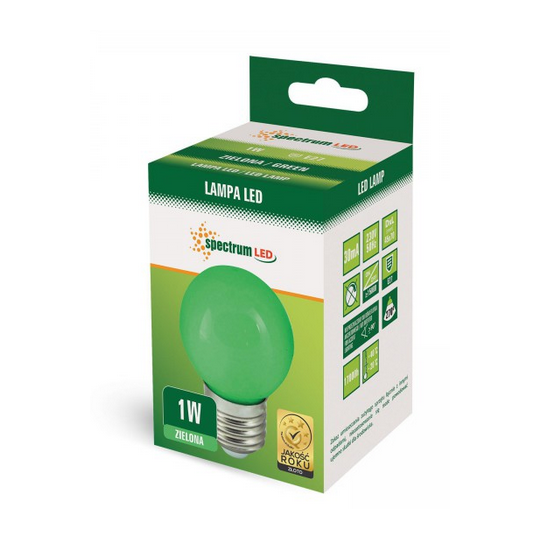 LED PVC ball bulb E27 1W GREEN SPECTRUM