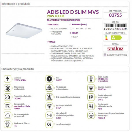 ADIS D LED SLIM MVS 28W 4000K plafond lamp 03755