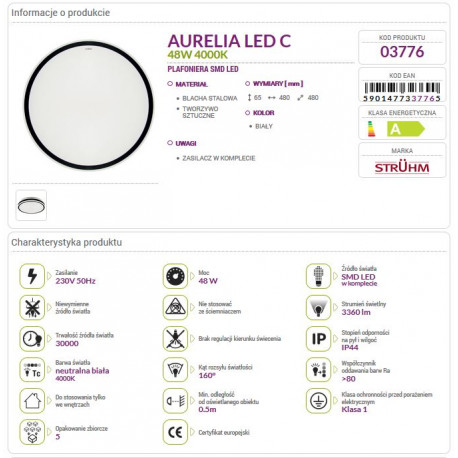 AURELIA LED C 48W 4000K plafond lamp 03776 Struhm