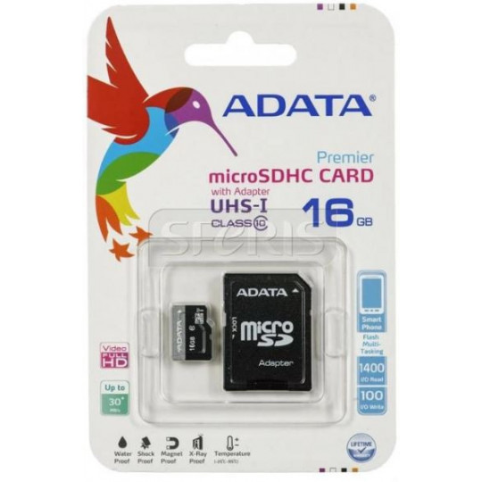 Memory card micro SDHC 16GB Class10 + adapter ADATA