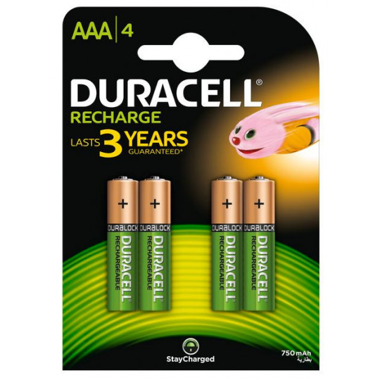 Rechargeable batteries HR03 AAA 750mAh pack of 4pcs DURACELL